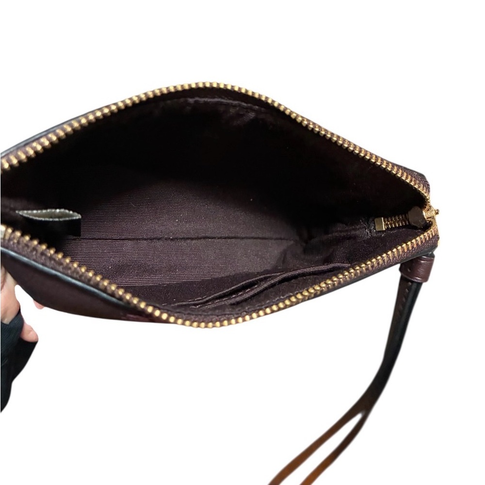 Coach Floral Print Leather Wristlet in Plum with Pink Accents - Picture 6 of 11